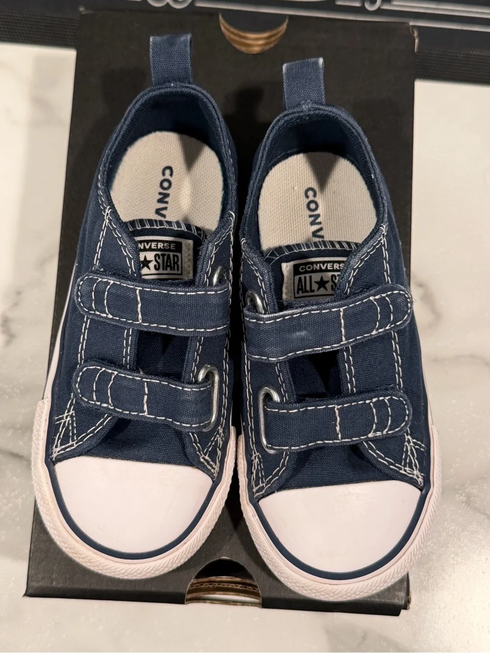 Converse Kids Navy Canvas Double-Strap Sneakers with White Toe